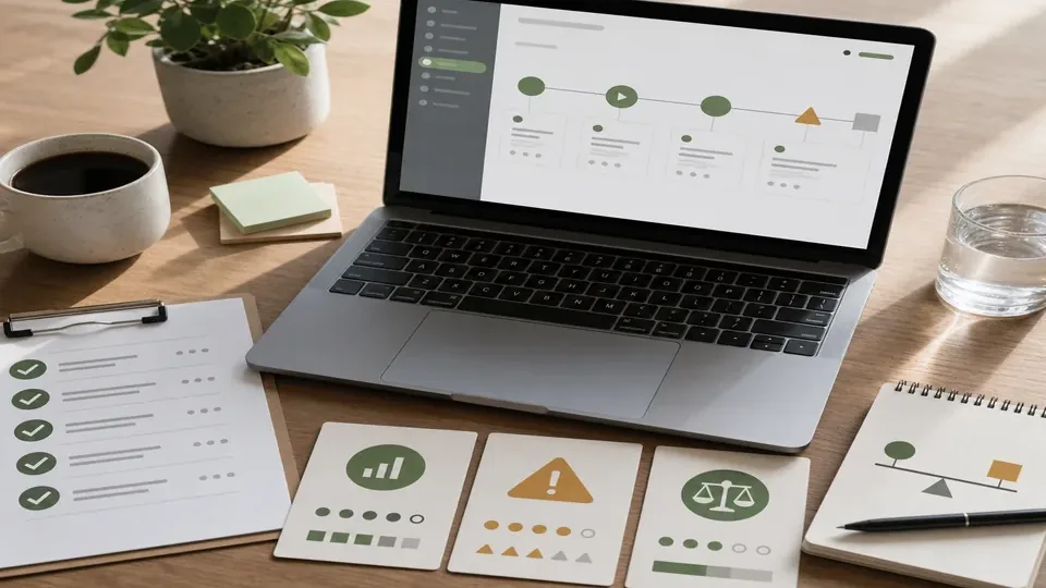 Abstrakte Checkliste zur Entscheidung, ob ein KI Business Training zur eigenen Situation passt