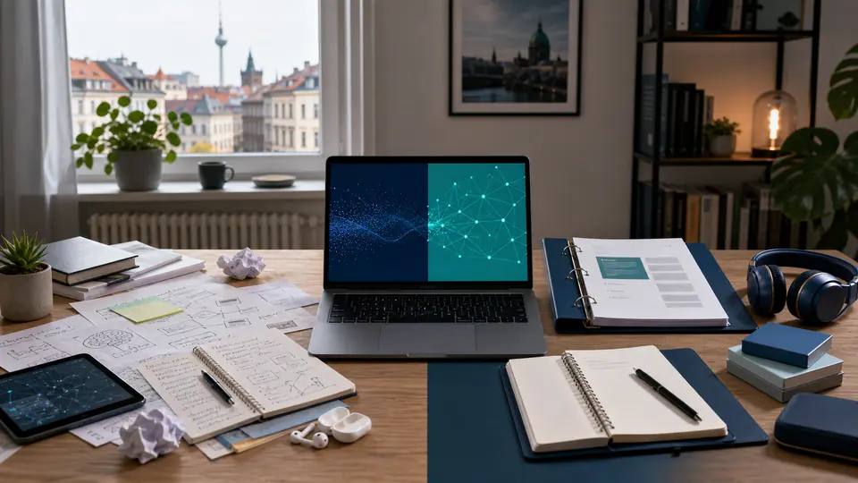 Zwei Lernwege für KI Kurse: freie Ressourcen und strukturierter Online-Kurs an einem Arbeitsplatz